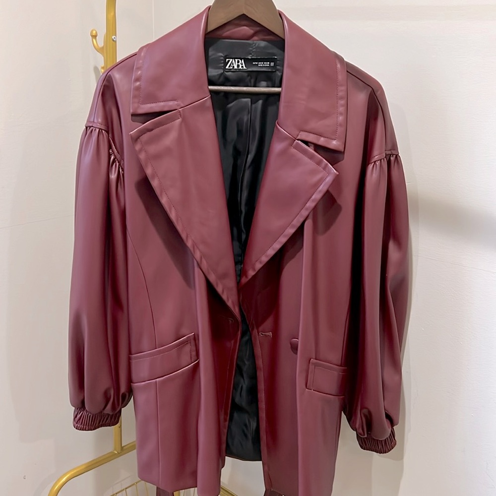 Burgundy Leather Jacket by Zara